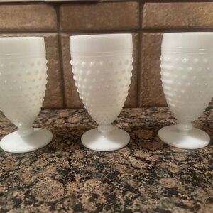 Set Of 3 Anchor  Hocking Dot & Dash Milk Glass Footed Goblet Water Glass 5 1/2"